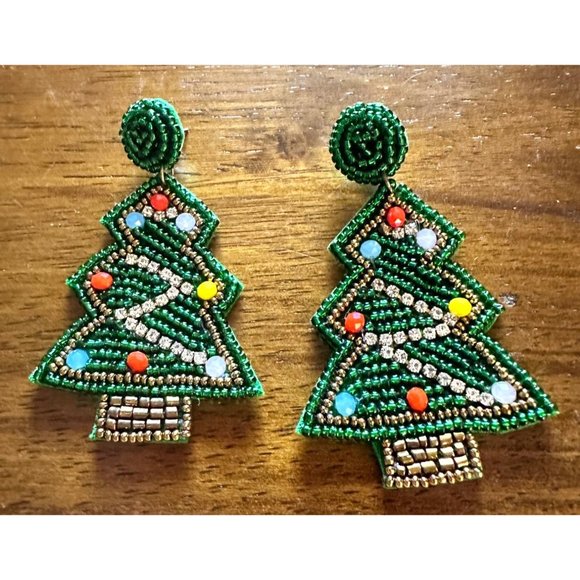 Beaded Christmas Tree Earrings Handmade embellished Ornaments Dangle Pos… - Picture 5 of 12